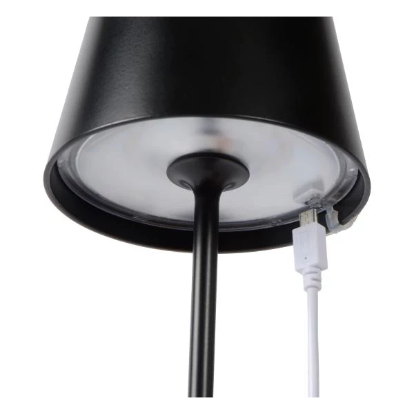 Lucide JUSTIN - Lampe de table Rechargeable Intérieur/Extérieur - Batterie/Piles - Ø 11 cm - LED Dim. - CCT - 1x2,2W 2700K/3000K - IP54 - Noir - détail 1
